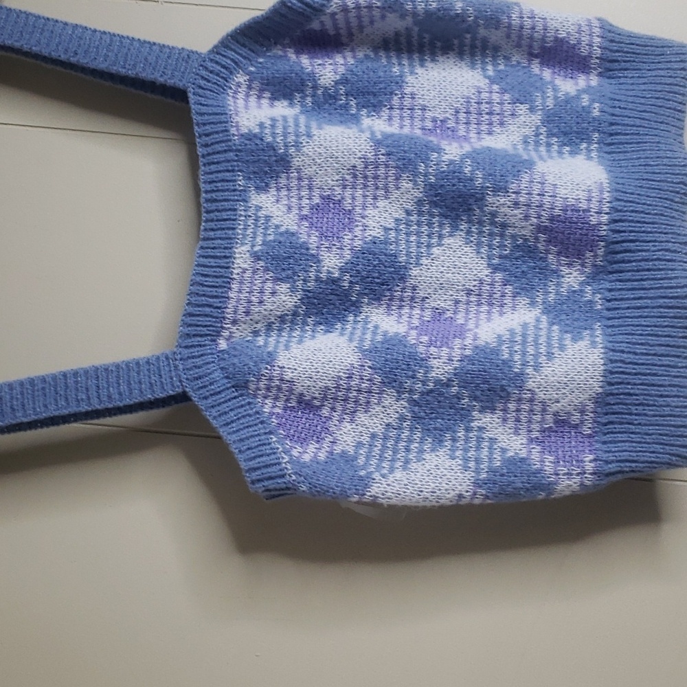 Argyle Sweater Knit Square Neck Sleeveless Sweater Large Blue Evolutionary - Picture 4 of 6